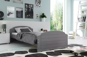 Lit ado simple Lili 90X200 avec matelas, gris