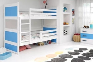 LIT ADOLESCENT SUPERPOSÉ RICO LE CADRE EN BLANC LES PANNEAUX BLEUS SANS TIROIR SANS MATELAS 90 X 200
