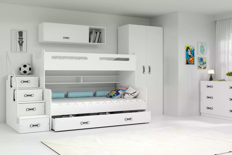 Lit ado superposé Max 3 120X200 avec matelas et tiroir, blanc