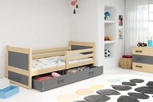 Lit ado simple Rico 80X190 avec matelas et tiroir, pin/gris