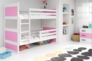 LIT ADOLESCENT SUPERPOSÉ RICO LE CADRE EN BLANC LES PANNEAUX ROSES SANS TIROIR SANS MATELAS 90 X 190
