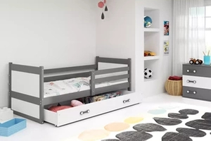 Lit ado simple Rico 90X200 avec matelas et tiroir, gris/blanc