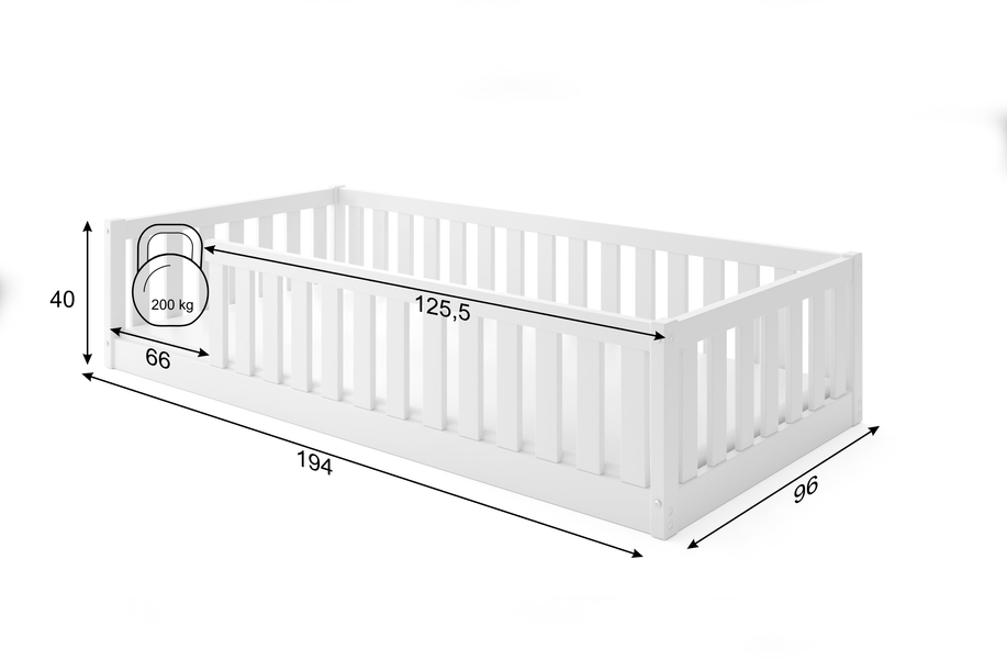 Lit enfant simple Bella Sima 90X190, blanc