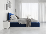 Lit double rembourré Le Hilton 120X200 avec coffre, bleu