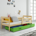Lit ado simple Éric 90X190 avec matelas et tiroir, pin/vert