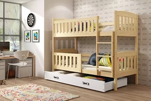 Lit ado superposé Jacquot 90X200 avec matelas et tiroir, pin/blanc