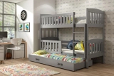Lit ado superposé 3 places Jacquot 90X200 avec matelas et tiroir, gris