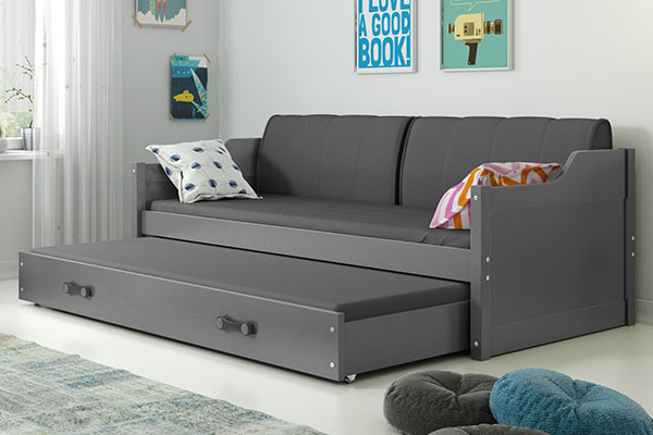 Lit ado gigogne David 90X200 avec matelas et tiroir, gris