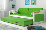 Lit ado gigogne David 90X200 avec matelas et tiroir, blanc/vert