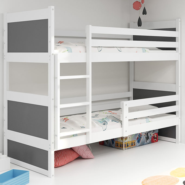 LIT ADOLESCENT SUPERPOSÉ RICO LE CADRE EN BLANC LES PANNEAUX GRIS SANS TIROIR SANS MATELAS 90 X 200