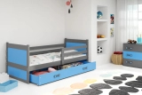 Lit ado simple Rico 90X200 avec matelas et tiroir, gris/bleu
