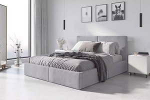 Lit double rembourré Le Hilton 120X200, gris clair
