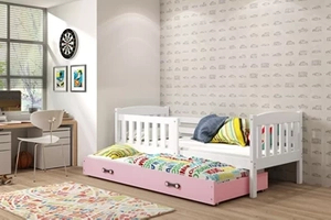 Lit ado gigogne Jacquot 80X190 avec matelas et tiroir, blanc/rose