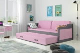 Lit ado gigogne David 90X200 avec matelas et tiroir, gris/rose