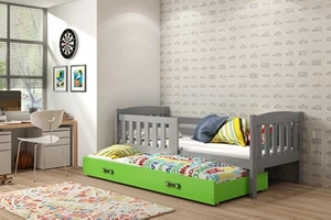 Lit ado gigogne Jacquot 80X190 avec matelas et tiroir, gris/vert