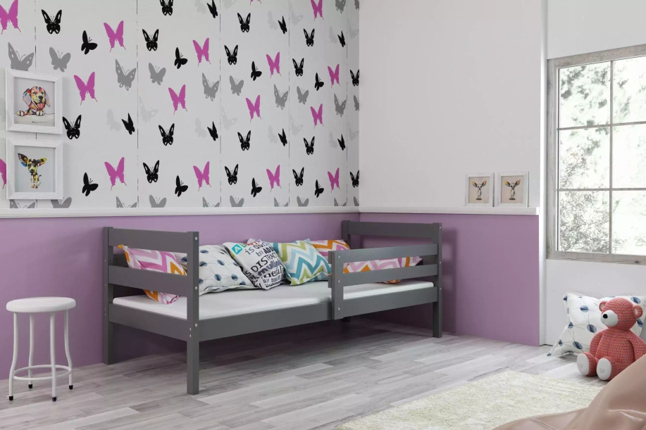 Lit ado simple Éric 80X190 avec matelas, gris