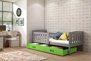 Lit ado simple Jacquot 90X190 avec tiroir, gris/vert