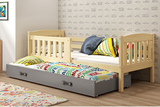 Lit ado gigogne Jacquot 80X190 avec matelas et tiroir, pin/gris