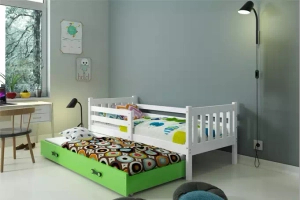 Lit ado gigogne Carino 90X190 avec matelas et tiroir, blanc/vert