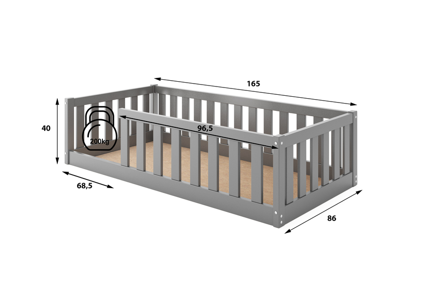 Lit enfant simple Bella Sima 80X160, gris