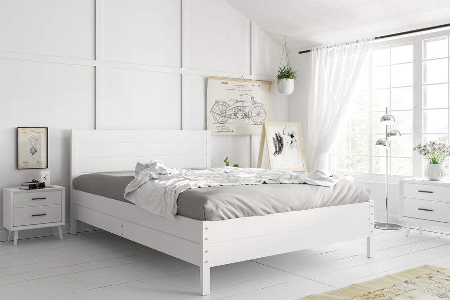 Lit double 160x200 – Continental blanc avec sommier relevable