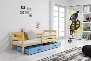 Lit ado simple Éric 80X190 avec matelas et tiroir, pin/bleu