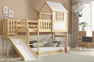 Lit mezzanine avec toboggan – cabane en bois naturel 90x200