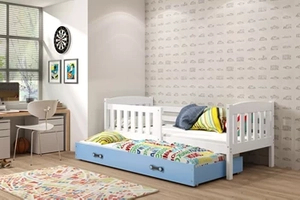 Lit ado gigogne Jacquot 80X190 avec matelas et tiroir, blanc/bleu