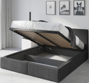 Lit double rembourré Le Hilton 140X200 avec matelas et coffre, graphite