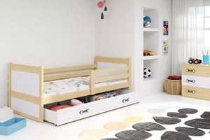 Lit ado simple Rico 90X200 avec matelas et tiroir, pin/blanc