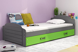 Lit ado simple Lili 90X200 avec matelas et tiroir, gris/vert