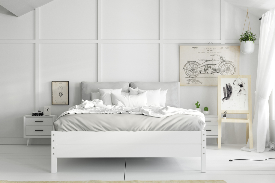Lit double 160x200 – Continental blanc avec sommier relevable