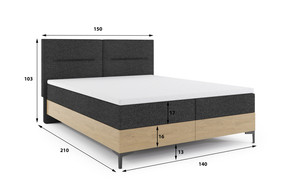 Lit continental 140x200 avec coffre et matelas en chêne Imperial