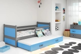 Lit ado gigogne Rico 90X200 avec matelas et tiroir, gris/bleu