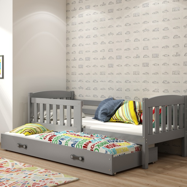 Lit ado gigogne Jacquot 90X190 avec matelas et tiroir, gris