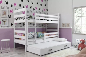 Lit ado superposé 3 places Éric 90X200 avec matelas et tiroir, blanc