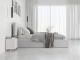 Lit double rembourré Le Hilton 140X200 avec matelas et coffre, gris clair