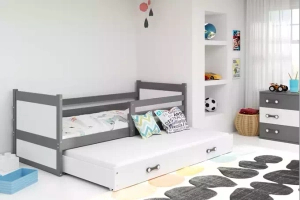 Lit ado gigogne Rico 90X190 avec matelas et tiroir, gris/blanc