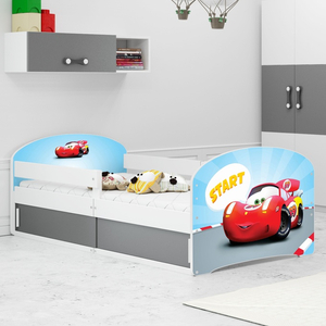Lit enfant simple Louis 1 80X160 avec matelas et rangement, Autko, blanc