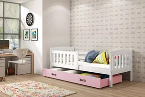 Lit ado simple Jacquot 80X190 avec tiroir, blanc/rose