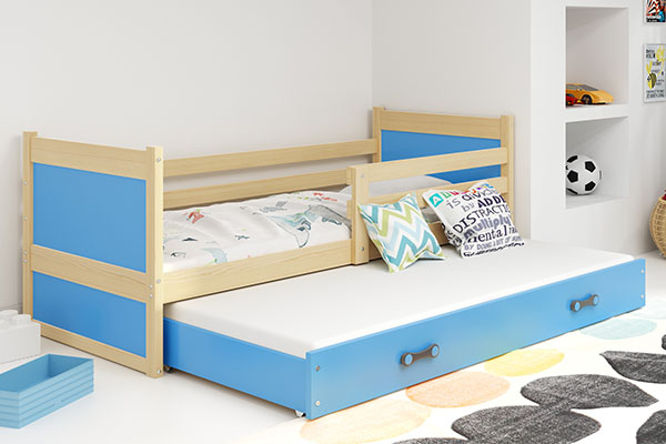 Lit ado gigogne Rico 80X190 avec matelas et tiroir, pin/bleu