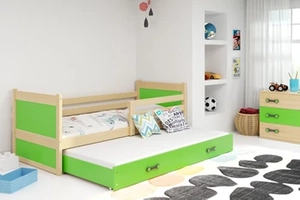 Lit ado gigogne Rico 90X200 avec matelas et tiroir, pin/vert