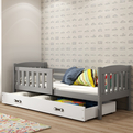 Lit enfant simple Jacquot 80X160 avec matelas et tiroir, gris/blanc