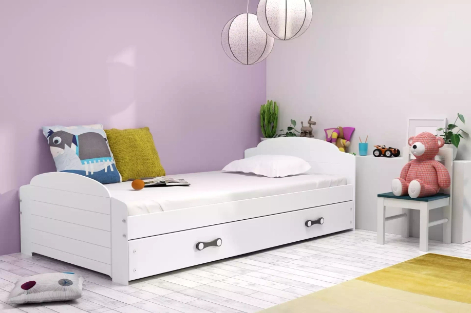 Lit ado simple Lili 90X200 avec tiroir, blanc