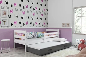 Lit ado gigogne Éric 80X190 avec matelas et tiroir, blanc/gris