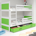 LIT ADOLESCENT SUPERPOSÉ RICO LE CADRE EN BLANC LES PANNEAUX VERTS LE TIROIR EN VERT SANS MATELAS 90 X 200