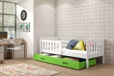 Lit enfant simple Jacquot 80X160 avec matelas et tiroir, blanc/vert