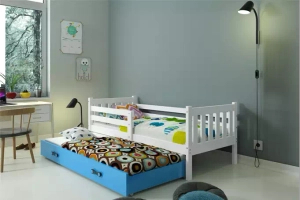 Lit ado gigogne Carino 90X190 avec tiroir, blanc/bleu