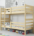 Lit ado superposé Éric 90X190 avec matelas, bois naturel