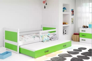 Lit ado gigogne Rico 90X190 avec matelas et tiroir, blanc/vert